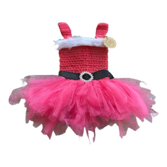 Kirkescrochet Girls Dress Pink Santa Tutu Christmas Crochet Dress Handmade NEW - Picture 2 of 5